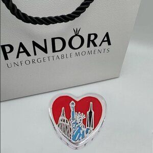 Pandora NYC Enamel Heart Charm Bead S925 ALE Statue of Liberty Pendant with box